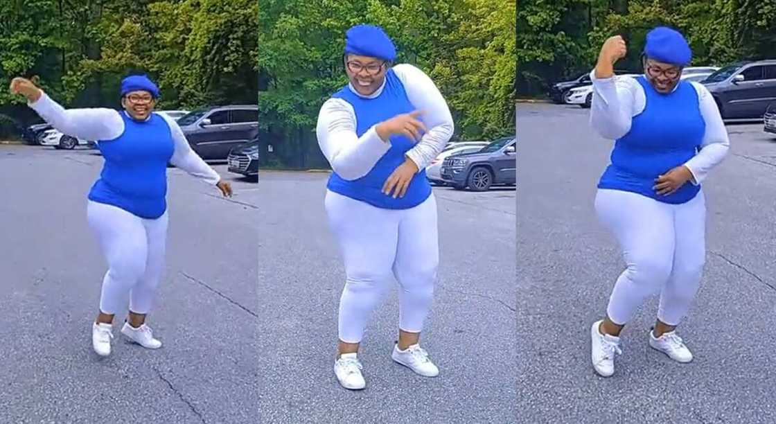 Photos of a lady dancing on a tarred pavement. Photos of a lady dancing on a tarred pavement.