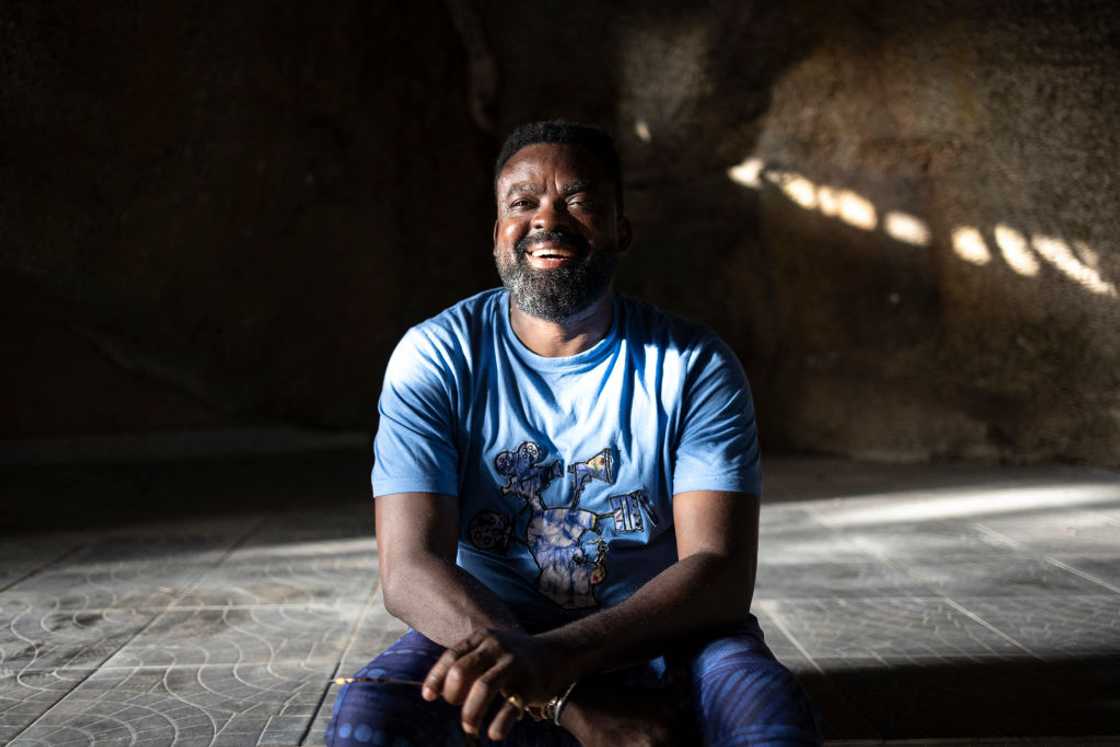 Kunle Afolayan poses for a photograph in the resort reception at KAP Film Village Studio and Resort