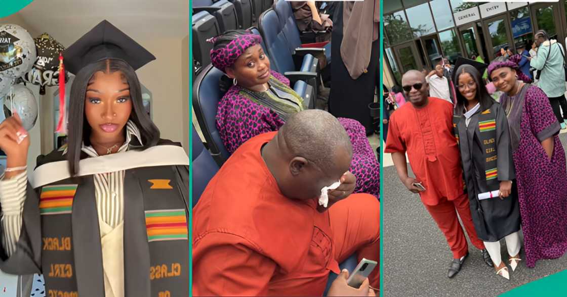 Nigerian lady reacts as her parents cry at her graduation in US. Nigerian lady reacts as her parents cry at her graduation in US.