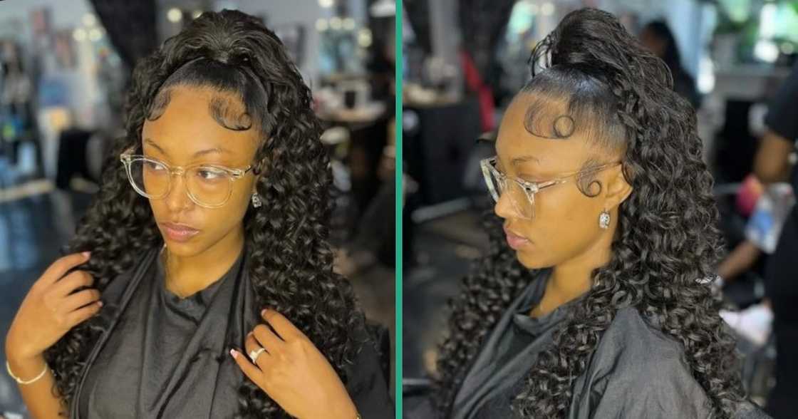 Half-up half-down hairstyle with a high ponytail