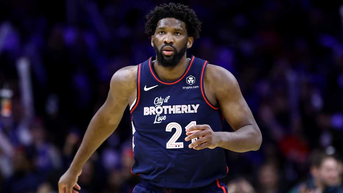 Joel Embiid of the Philadelphia 76ers looks on during a match against the San Antonio Spurs Joel Embiid of the Philadelphia 76ers looks on during a match against the San Antonio Spurs