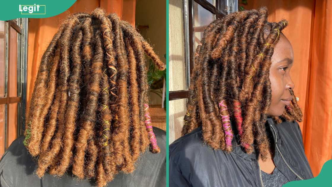 Short brown faux locs Short brown faux locs