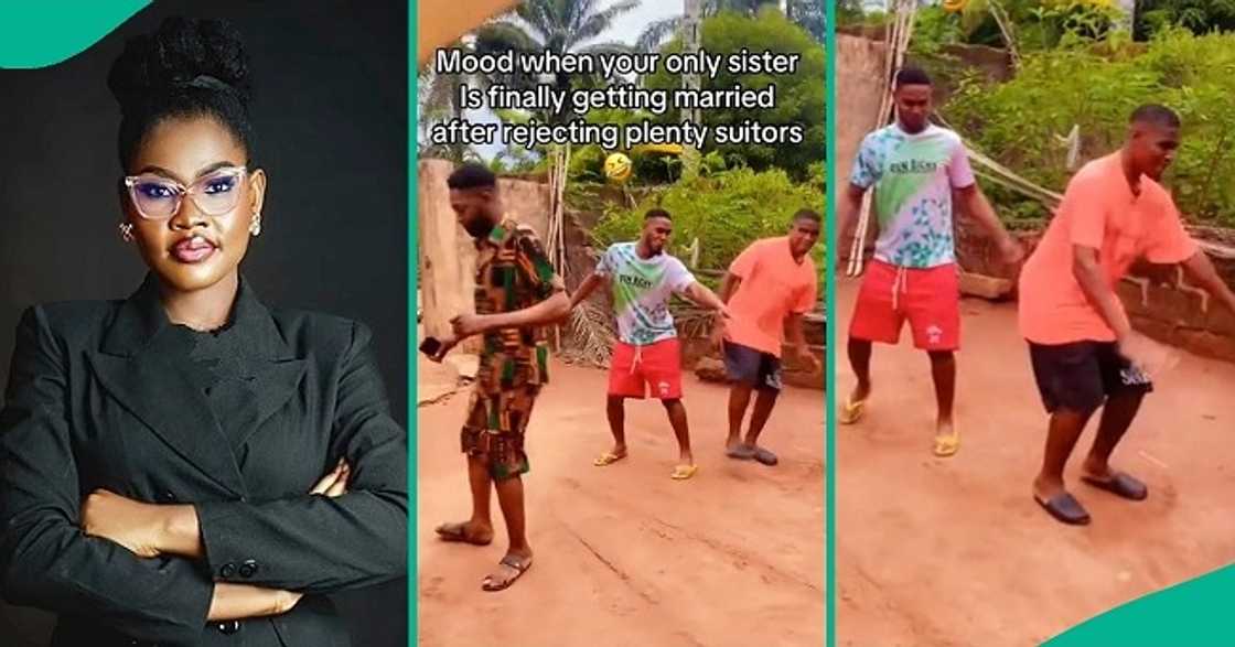 Nigerian brothers dance with reckless abandon in a viral TikTok video as their sister, who rejected plenty of suitors, finally gets married. Nigerian brothers dance with reckless abandon in a viral TikTok video as their sister, who rejected plenty of suitors, finally gets married.