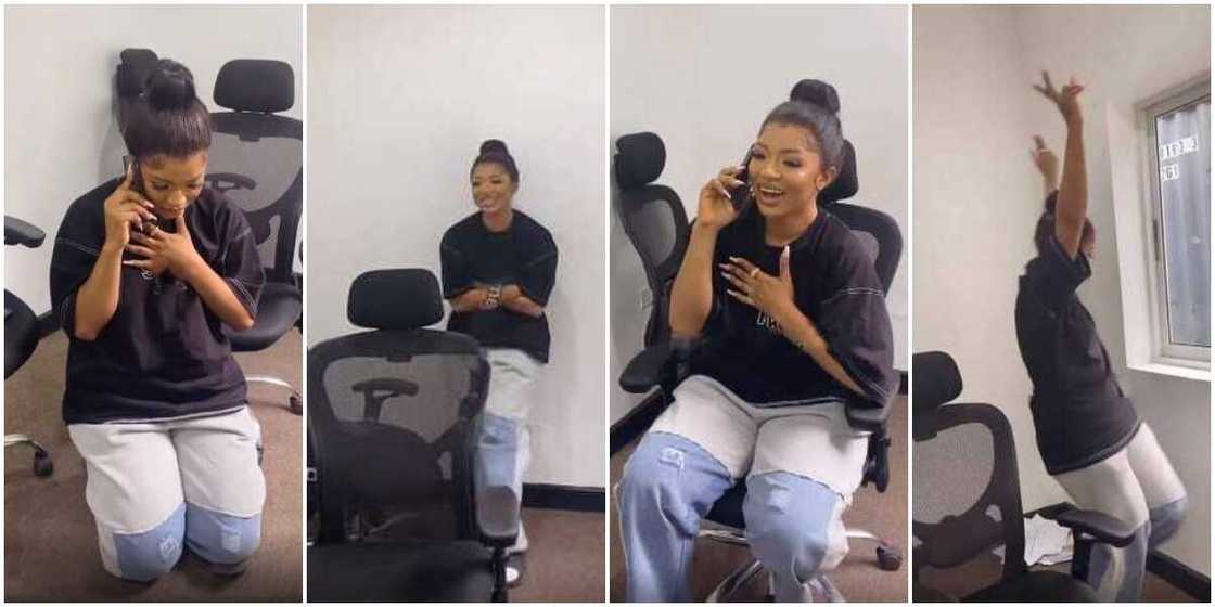 Nigerians gush as BBNaiija Liquorose kneels in video, screams in joy and blushes during call with Senator Ita-Giwa Nigerians gush as BBNaiija Liquorose kneels in video, screams in joy and blushes during call with Senator Ita-Giwa