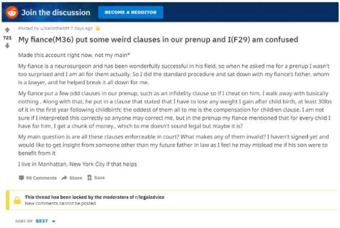 Bride-to-be shares controversial prenup: Lose baby fat or risk divorce Bride-to-be shares controversial prenup: Lose baby fat or risk divorce