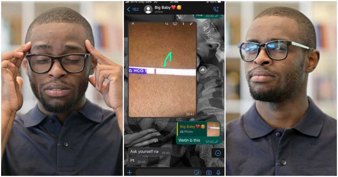 Pregnancy test result, man scared Pregnancy test result, man scared