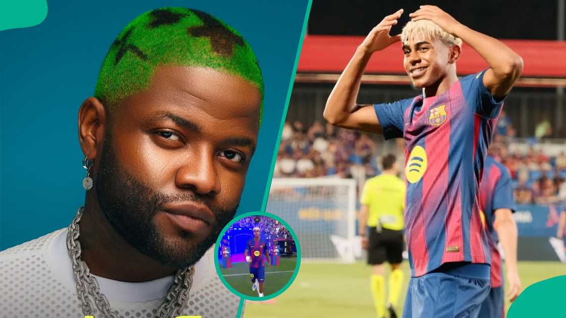 Skales celebrates as Yamal enters stadium to his hit song Shake Body