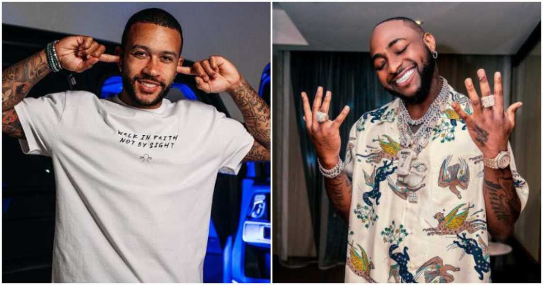 Barcelona star Memphis Depay and Davido Barcelona star Memphis Depay and Davido