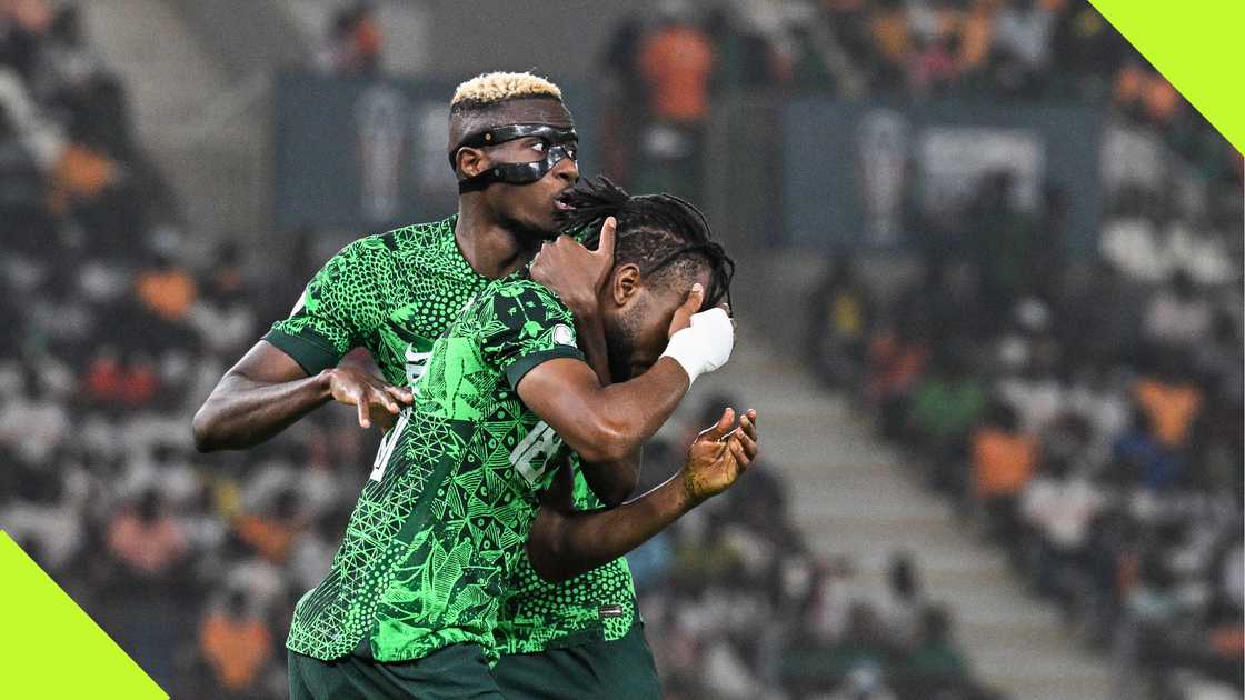 Ademola Lookman and Victor Osimhen playing for Nigeria at AFCON 2023.