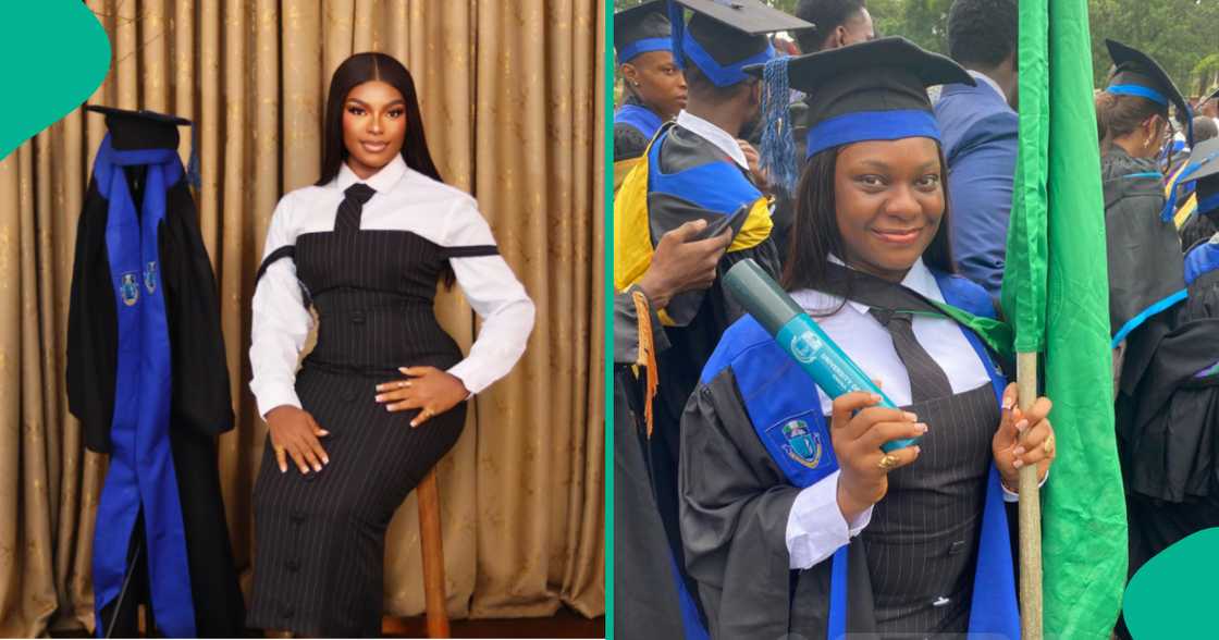 Fisheries graduate of UNIPORT shows off her academic achievement. Fisheries graduate of UNIPORT shows off her academic achievement.