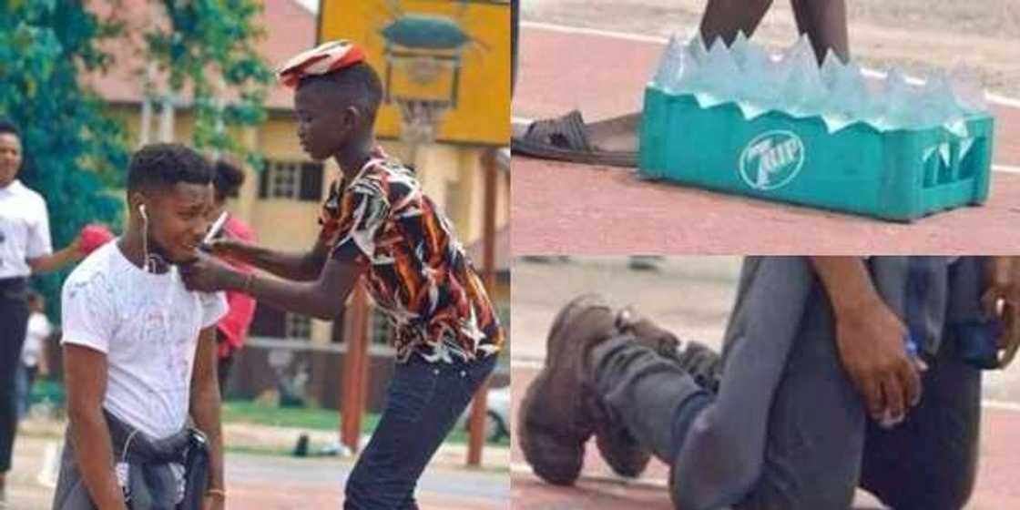 Emotional moment final year student kneels down for boy who hawks "pure water" to sign on his shirt Emotional moment final year student kneels down for boy who hawks "pure water" to sign on his shirt