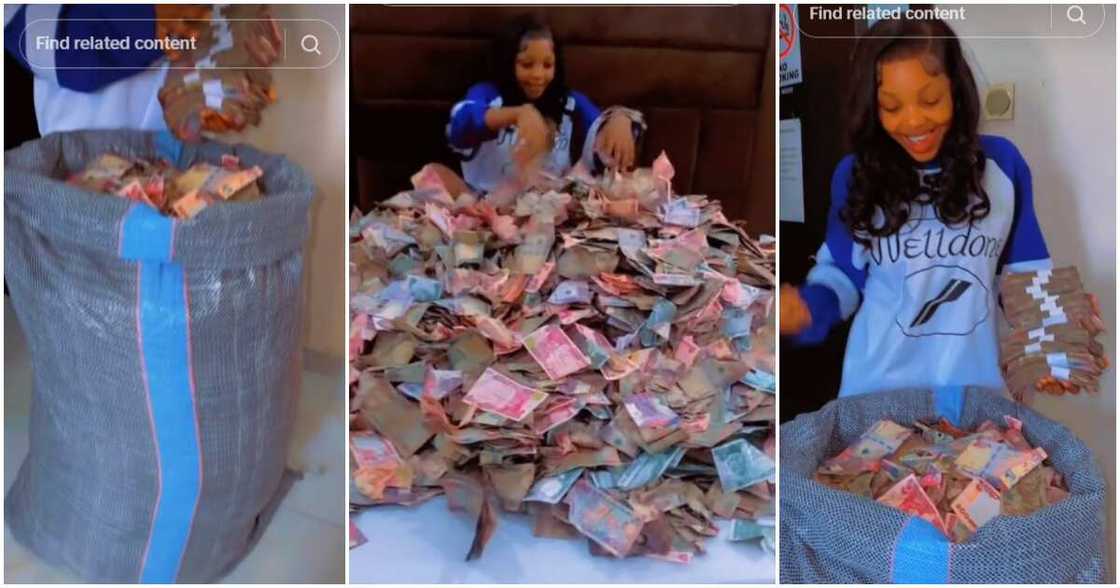 Display money on bed, big sack of money Display money on bed, big sack of money