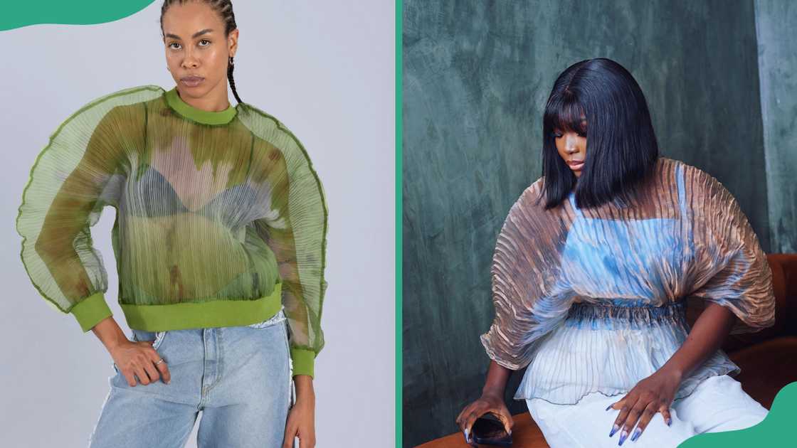 Two ladies in pleated organza tops Two ladies in pleated organza tops
