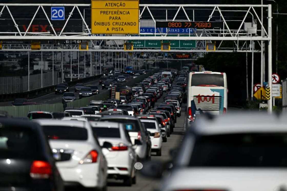 Traffic backs up on a  bridge leading into Rio de Janeiro, Brazil, during the presidential run-off election on October 30, 2022