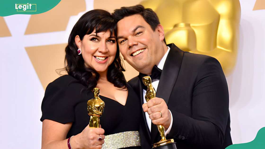 Songwriters Kristen Anderson-Lopez (L) and Robert Lopez winners of the Best Original Song for "Coco" at Hollywood & Highland Center