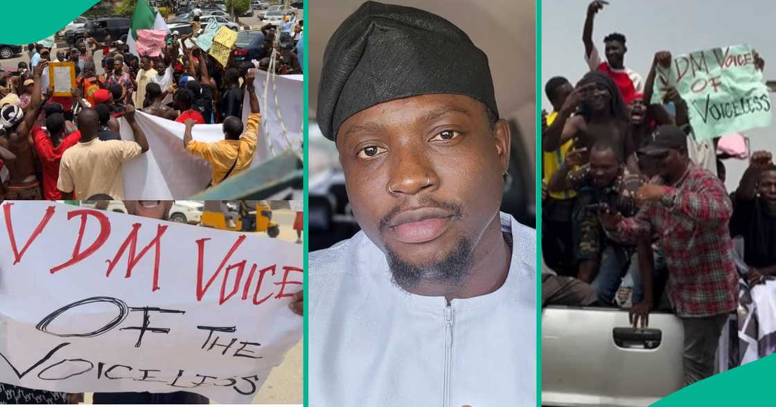 Youths show up for 'Free VDM' protests in Abuja as they demand for critic's release. Youths show up for 'Free VDM' protests in Abuja as they demand for critic's release.