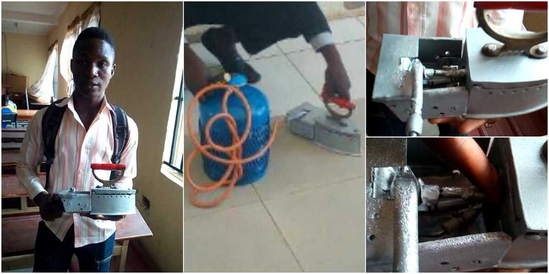 Young Nigerian boy invents pressing iron that uses gas Young Nigerian boy invents pressing iron that uses gas