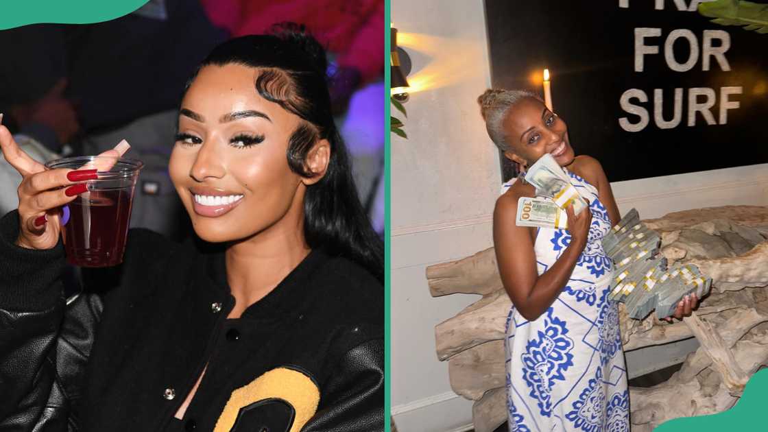 Rubi Rose enjoys a drink, while her mum Nardos holds a stack of cash.