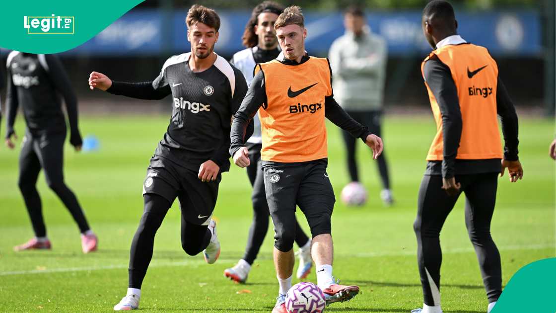 Cole Palmer, Marc Guiu, Cobham, Chelsea, London, England. Cole Palmer, Marc Guiu, Cobham, Chelsea, London, England.