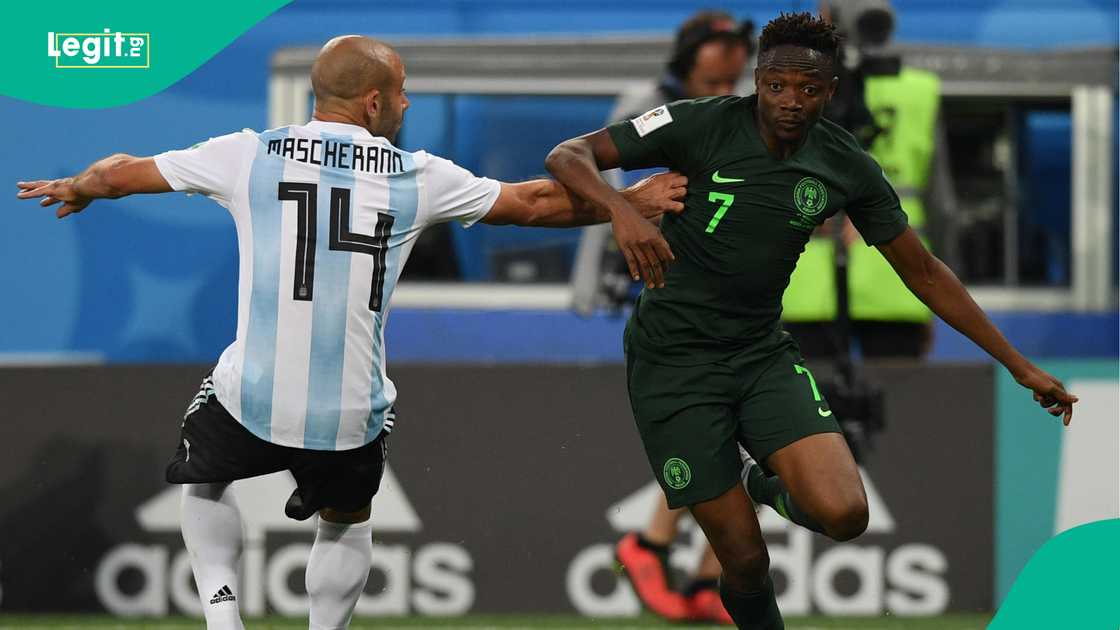 Javier Mascherano, Ahmed Musa, Super Eagles, Nigeria, Saint Petersburg Stadium, Petersburg, Russia, 2018 FIFA World Cup. Javier Mascherano, Ahmed Musa, Super Eagles, Nigeria, Saint Petersburg Stadium, Petersburg, Russia, 2018 FIFA World Cup.