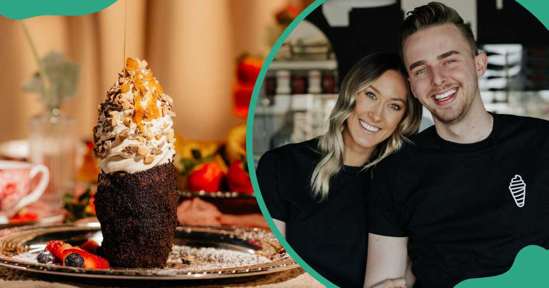 A plate with fruit and a French-toast flavoured ice cream cone. Jeremy and Kaitlyn Carlson pose together. A plate with fruit and a French-toast flavoured ice cream cone. Jeremy and Kaitlyn Carlson pose together.