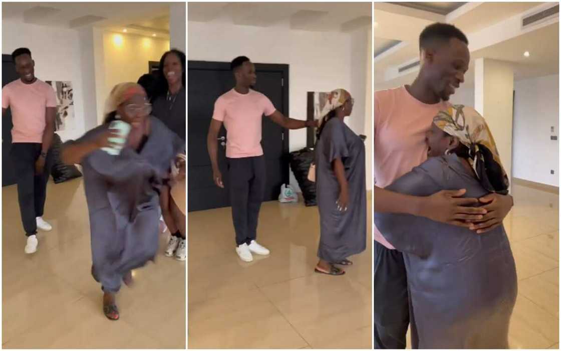 Nigerian mum runs like Usain Bolt, hugs son who flew in to wish her happy birthday Nigerian mum runs like Usain Bolt, hugs son who flew in to wish her happy birthday