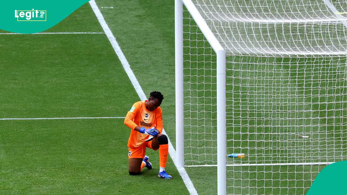 Chiamaka Nnadozie dejected after Manchester City scores third goal in the Women's FA Cup final. Photo by Molly Darlington Chiamaka Nnadozie dejected after Manchester City scores third goal in the Women's FA Cup final. Photo by Molly Darlington