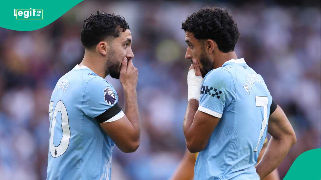 Rayan Cherki, Omar Marmoush, Manchester City, England, Premier League. Rayan Cherki, Omar Marmoush, Manchester City, England, Premier League.