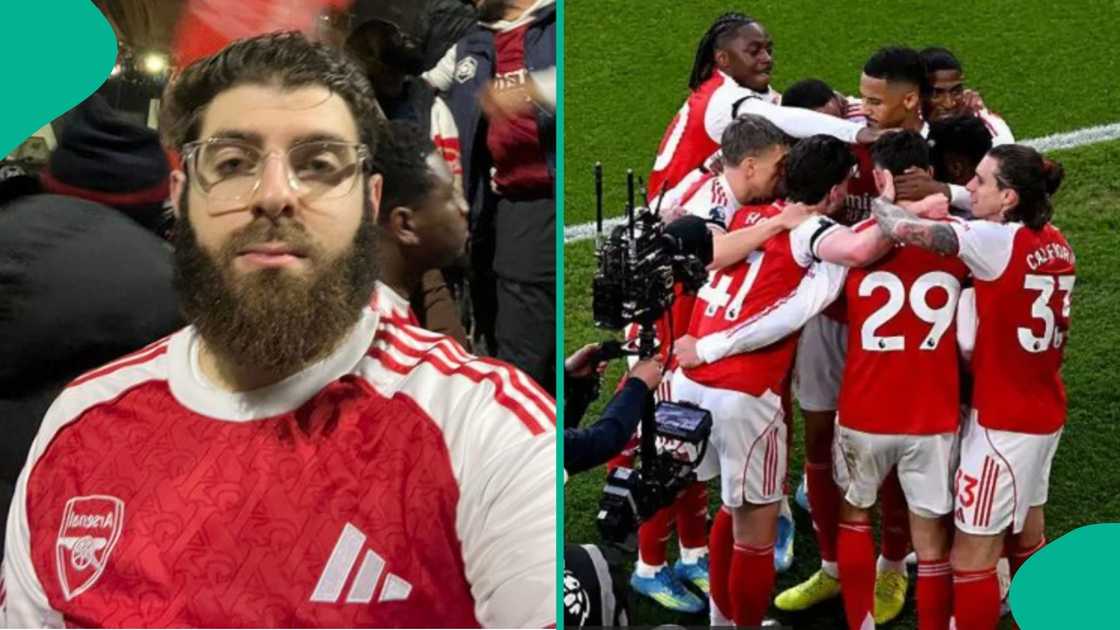 A young man and Arsenal supporter has shared a side-by-side photo showing he was a long time Arsenal fan A young man and Arsenal supporter has shared a side-by-side photo showing he was a long time Arsenal fan