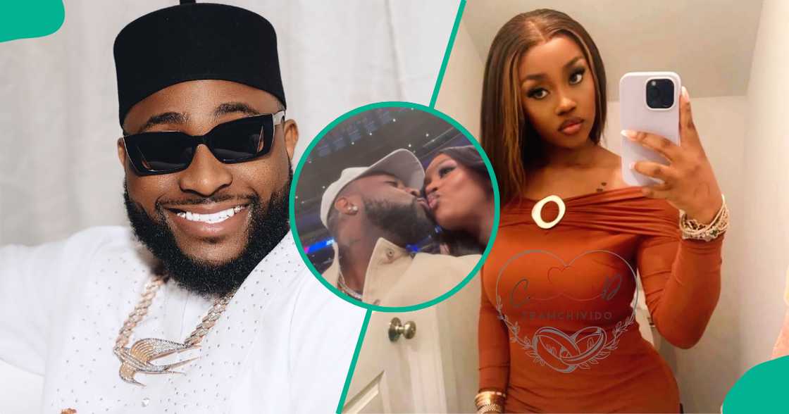 Davido and Chioma kiss at the NBA game. Davido and Chioma kiss at the NBA game.