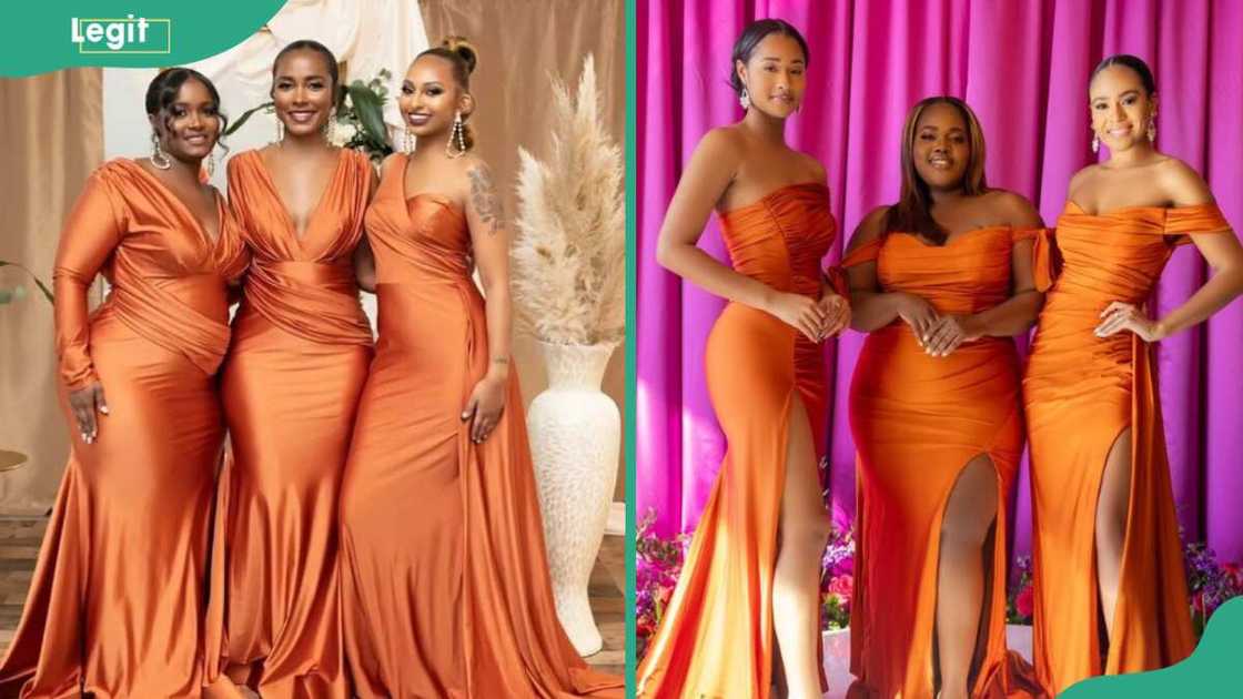 Bridesmaid in orange bridal gowns