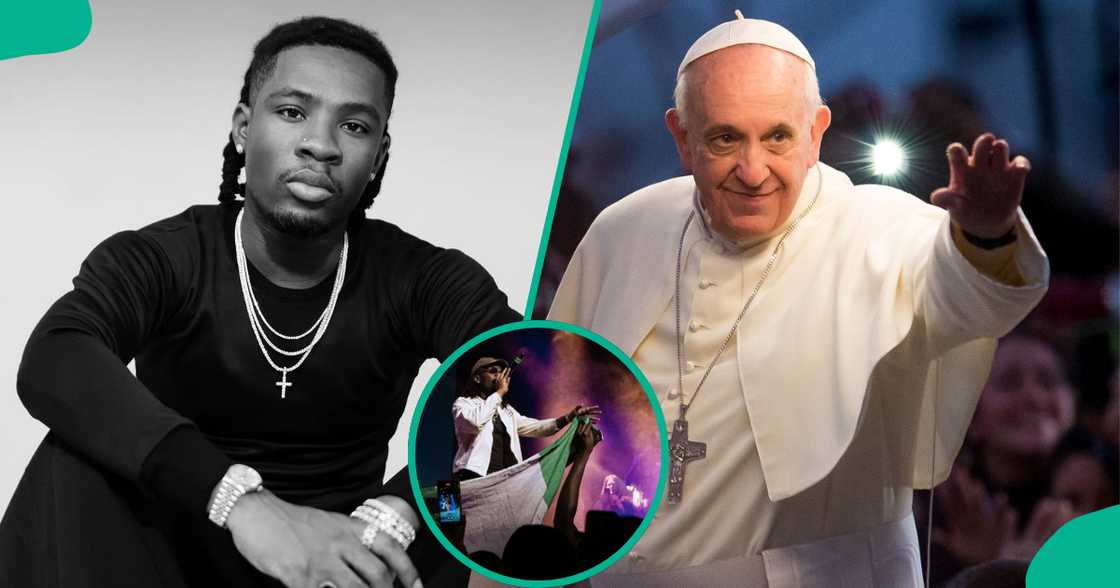 Nigerian Singer Joeboy honours Pope Francis in Rome, Italy. Nigerian Singer Joeboy honours Pope Francis in Rome, Italy.