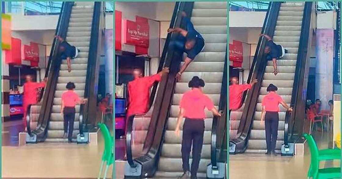 Man's embarassing fall on escalator caught on camera Man's embarassing fall on escalator caught on camera