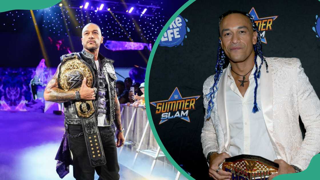 Damian Priest makes his way to the ring during Monday Night RAW in 2024 (L). The WWE star attends the WWE SummerSlam (R)