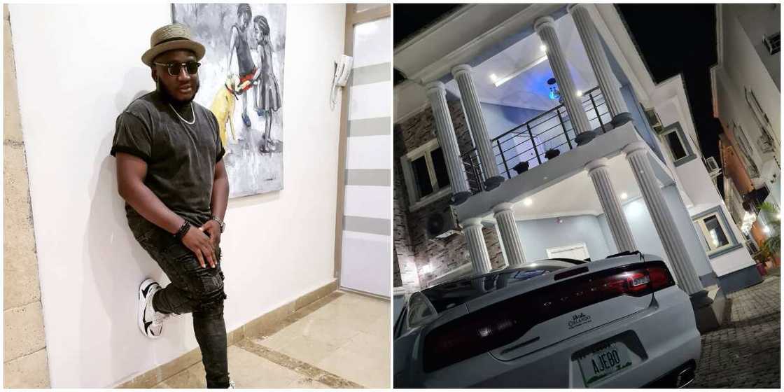 Comedian Ajebo puts his newly completed mansion on display, many congratulate him