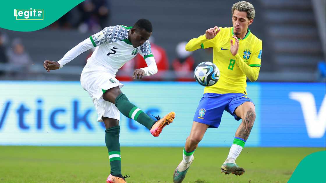 Rilwanu Sarki in action against Brazil at the 2023 FIFA U-20 World Cup. Photo by Hector Vivas