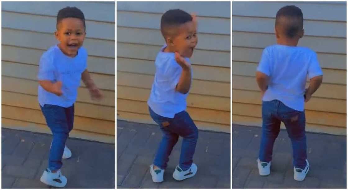 Photos of a little boy in dance moves.