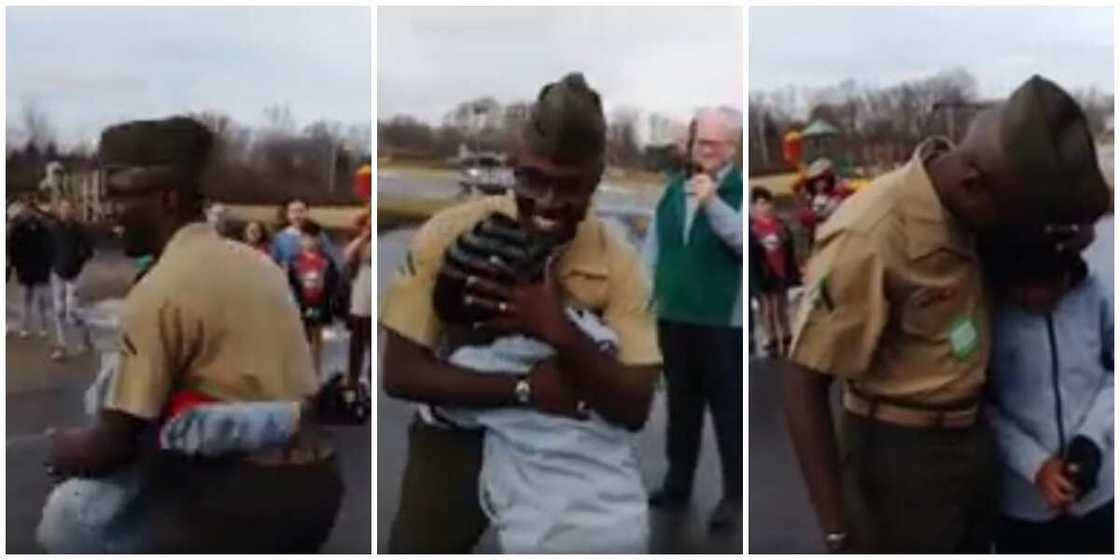 Black US Officer Surprises Younger Brother at His School after Being away for 8 Months, Video Makes People Cry Black US Officer Surprises Younger Brother at His School after Being away for 8 Months, Video Makes People Cry