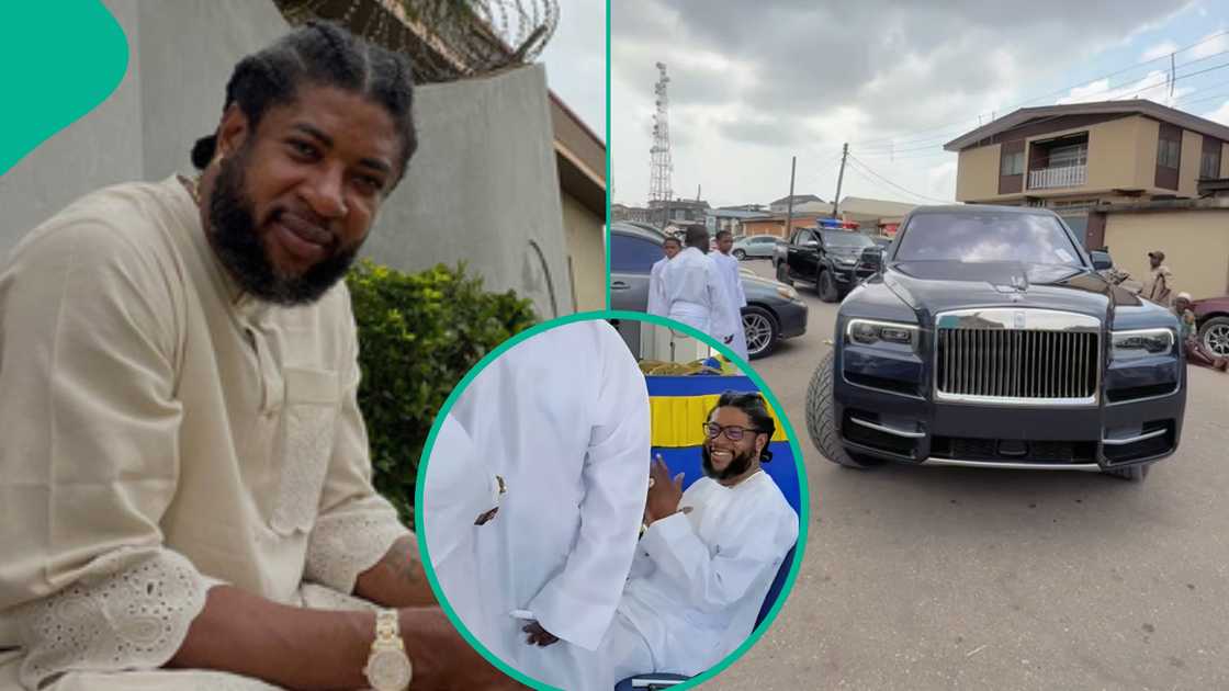 Socialite Abu Abel attends church service in Lagos in Rolls-Royce.