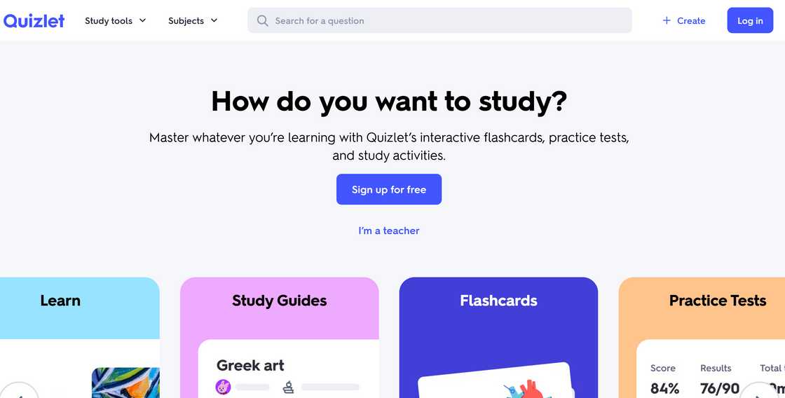 Quizlet homepage