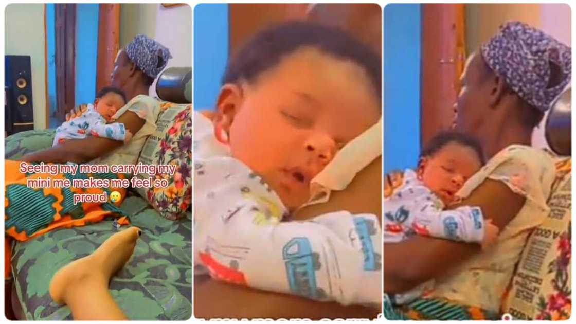 Photo of grandma and newborn baby Photo of grandma and newborn baby