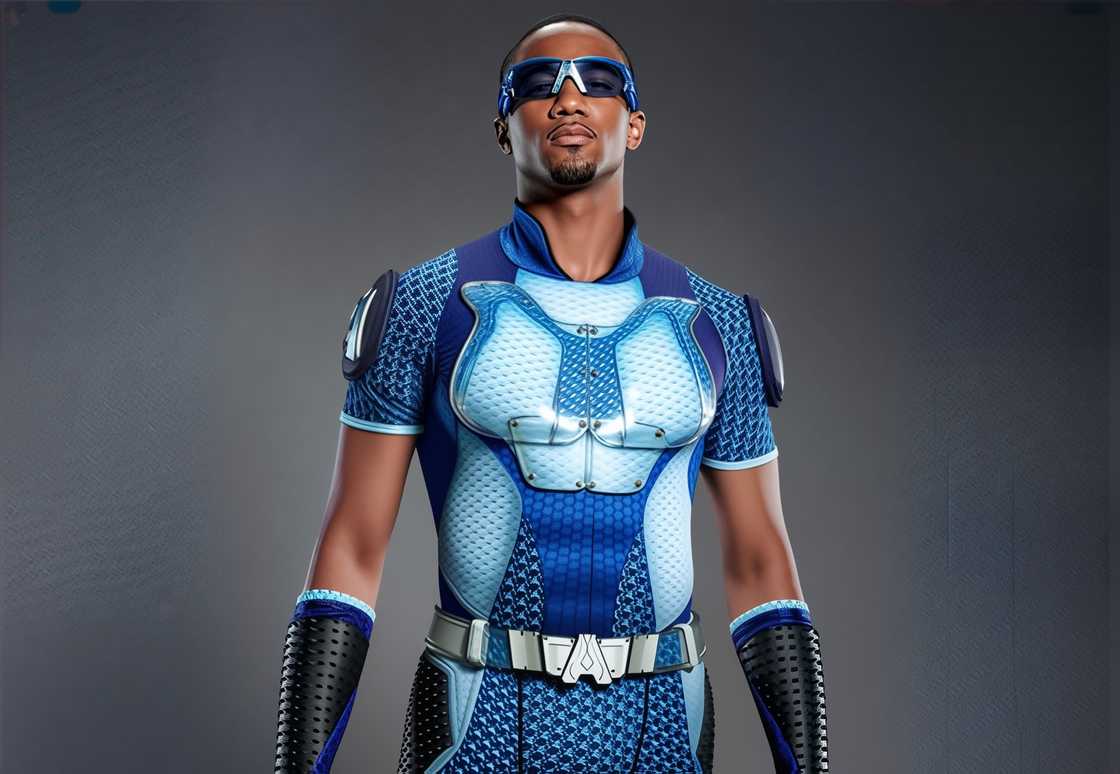 Jessie T. Usher in costume as A-Train Jessie T. Usher in costume as A-Train