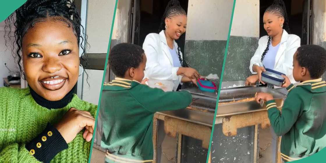 Kind acts in school/teacher feeding her students.