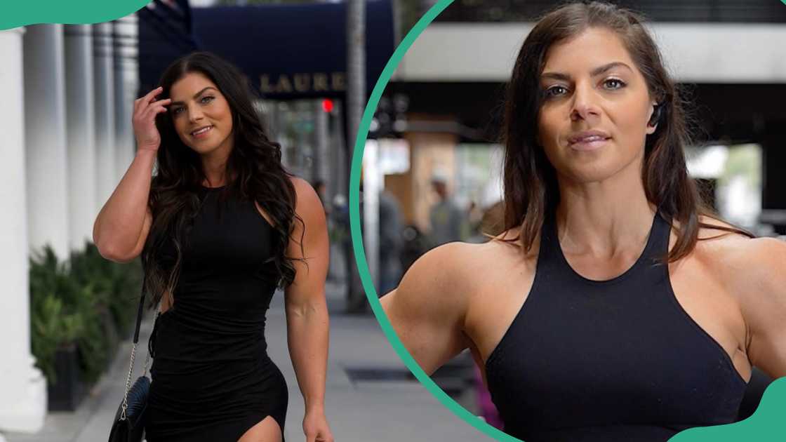 Ida Bergfoth in a black dress (L). Ida Bergfoth at the gym (R). Ida Bergfoth in a black dress (L). Ida Bergfoth at the gym (R).