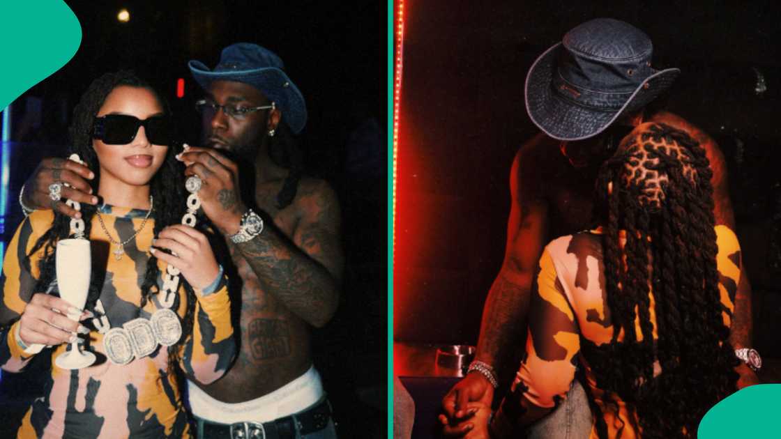 Chloe Bailey wears Burna Boy's diamond chain as they club in Lagos. Chloe Bailey wears Burna Boy's diamond chain as they club in Lagos.