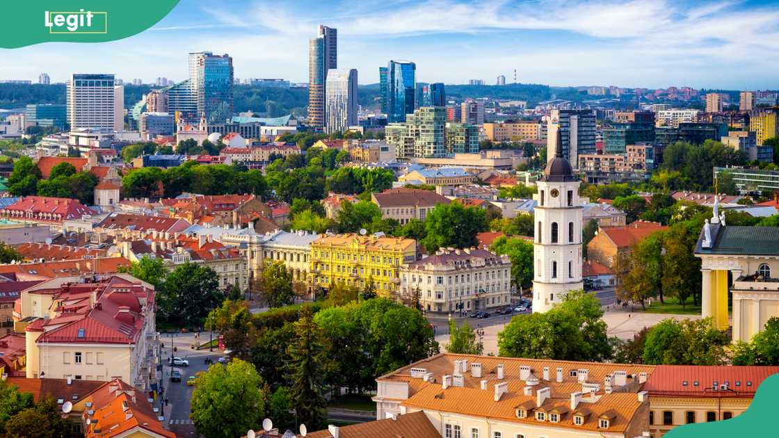 Aerial view of the old town and the modern center of Vilnius, Lithuania Aerial view of the old town and the modern center of Vilnius, Lithuania