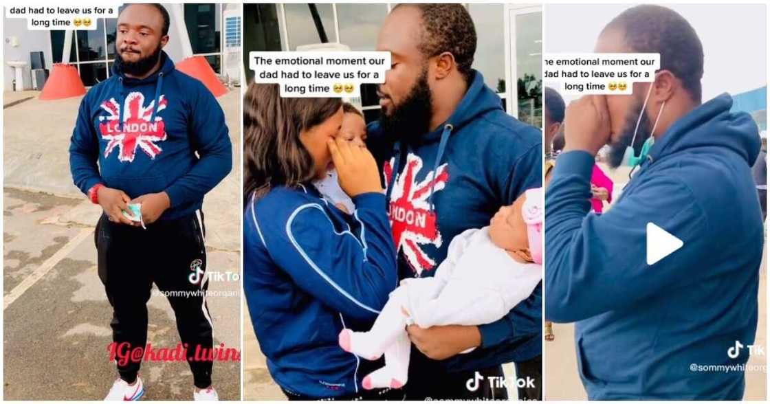 Man fights back tears, Nigerian man, wife and twins, airport Man fights back tears, Nigerian man, wife and twins, airport