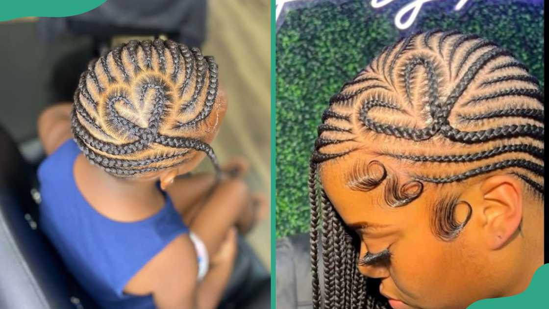 A young girl and a lady with lemonade braids with a centre heart A young girl and a lady with lemonade braids with a centre heart