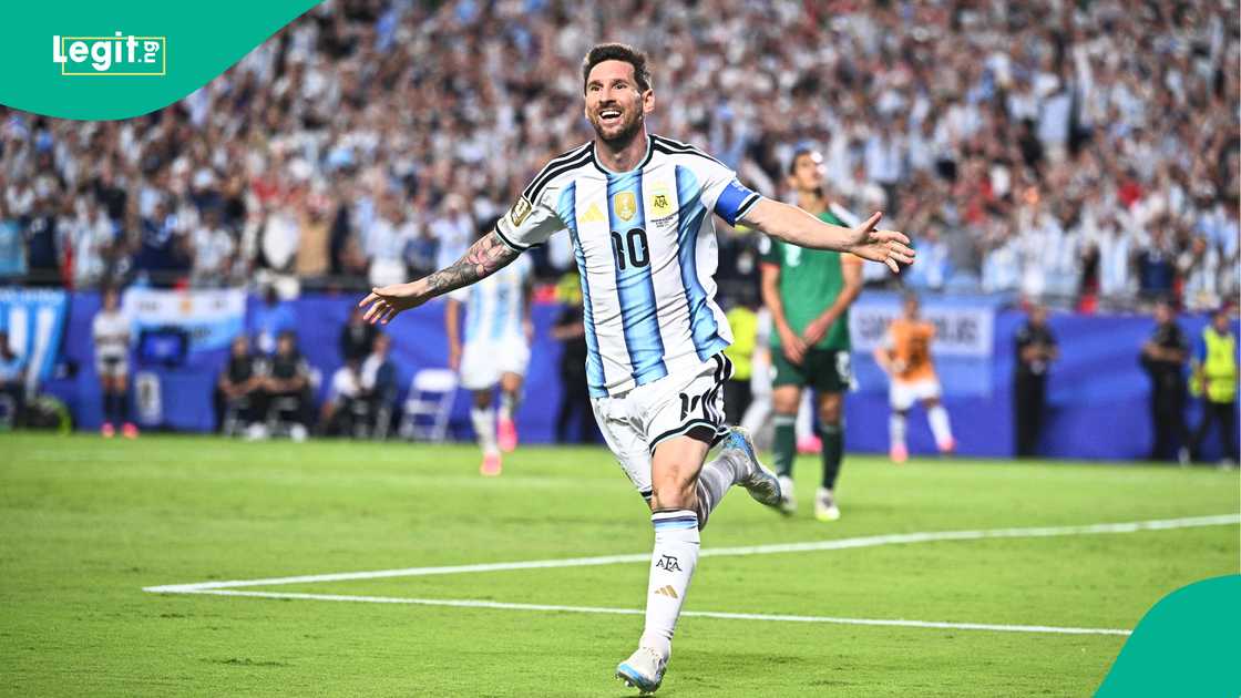 Lionel Messi celebrates his second goal against Algeria. Photo by Tom Weller Lionel Messi celebrates his second goal against Algeria. Photo by Tom Weller
