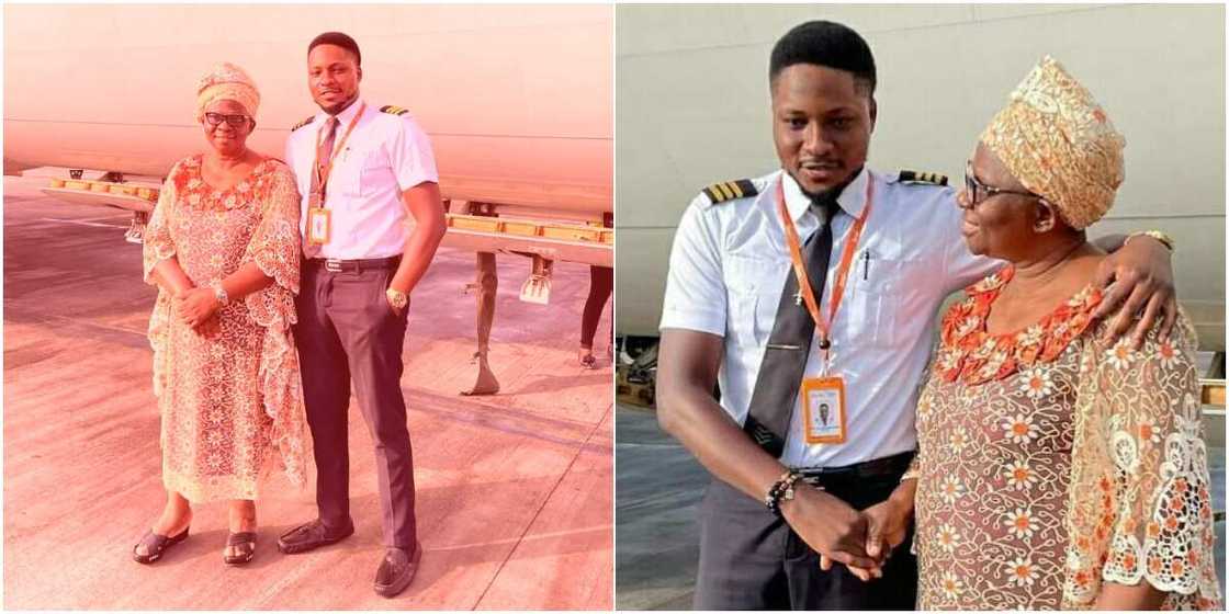 Nigerian pilot flies his mum for the 1st time, adorable mother-son photos go viral Nigerian pilot flies his mum for the 1st time, adorable mother-son photos go viral
